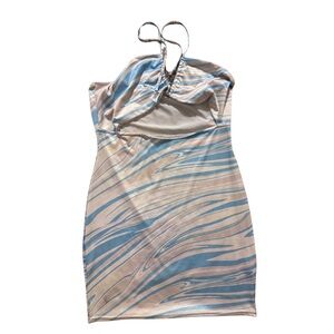 Boohoo Mini Halter Abstract Swirl Dress